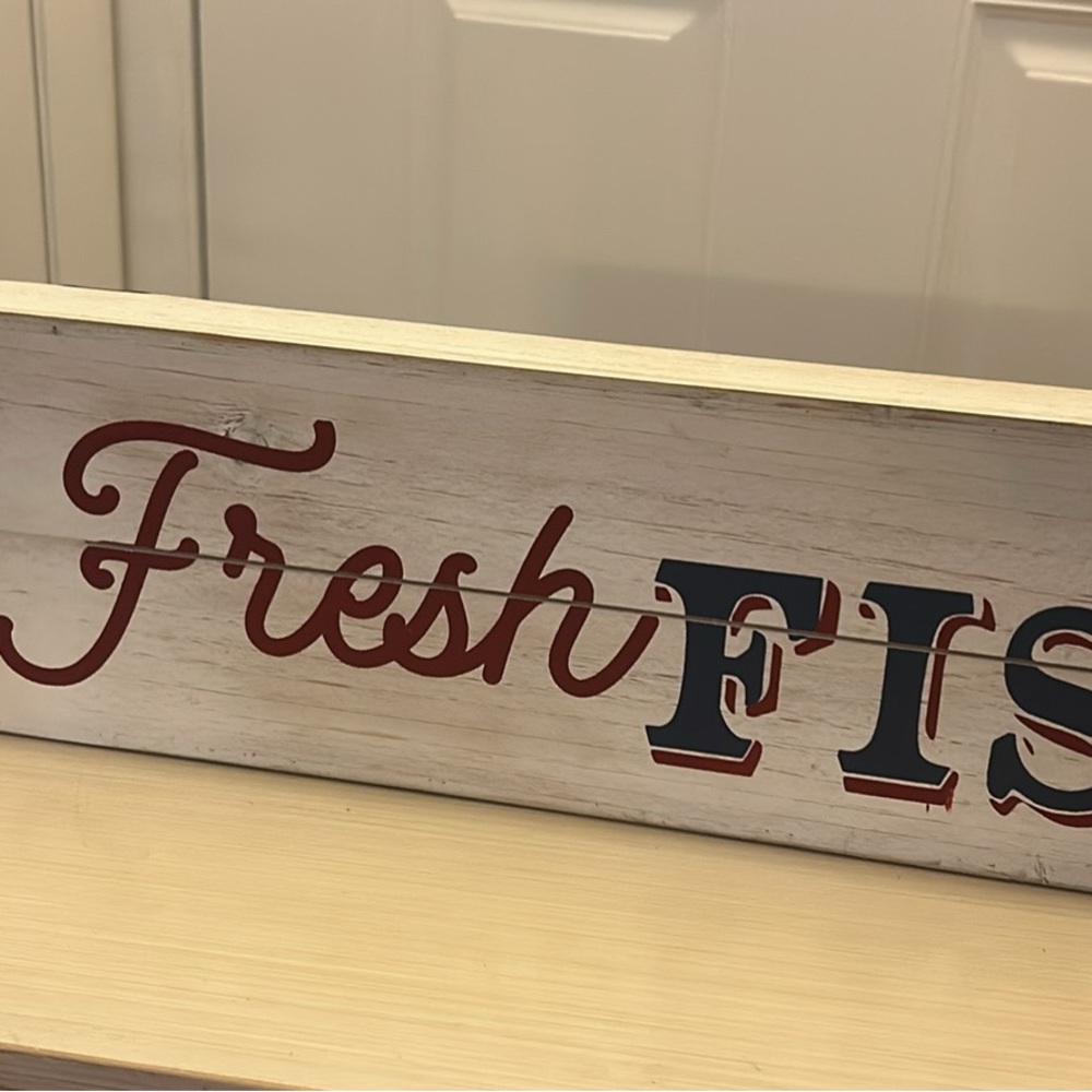 Rustic Fresh Fish Sign - Red and Blue
